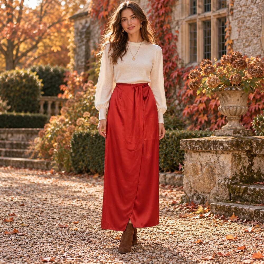 Asos Maxi Wrap Satin Skirt Sz 0 Rust Y2K Whimsigoth Boho Autumn Romantic Minimal